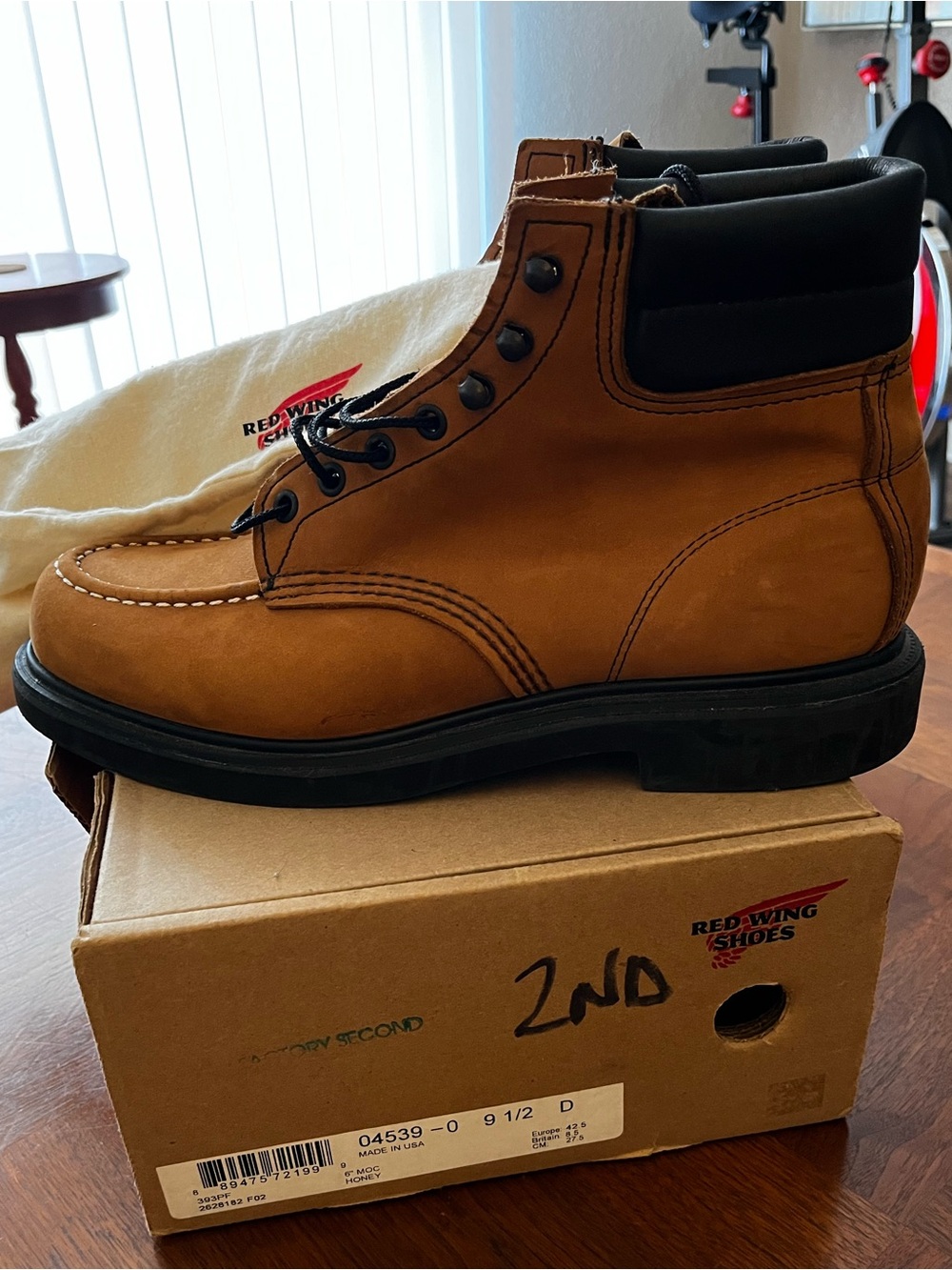 Red Wing Shoes 4539 Moc Toe SuperSole Boots Honey Tan Men's 9.5D w/ Box and Bags